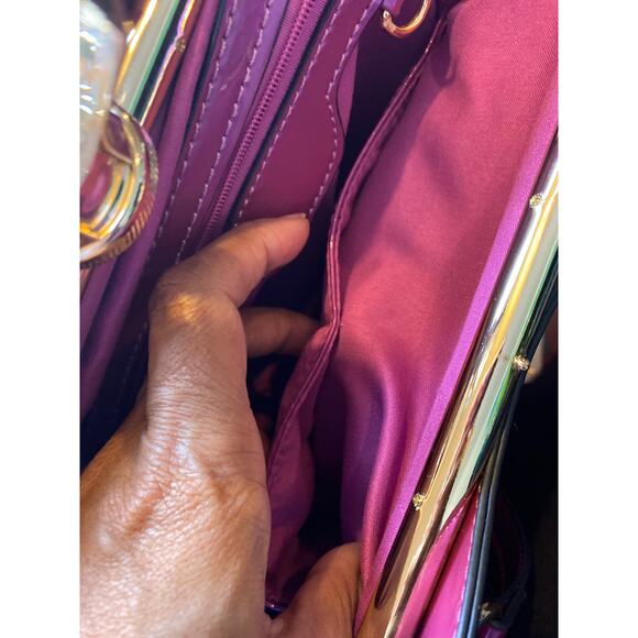 Le Miel Purple Glossy Patent Leather Faux Diamond 2-n-1 2x Handle Handbag RARE - Picture 13 of 16
